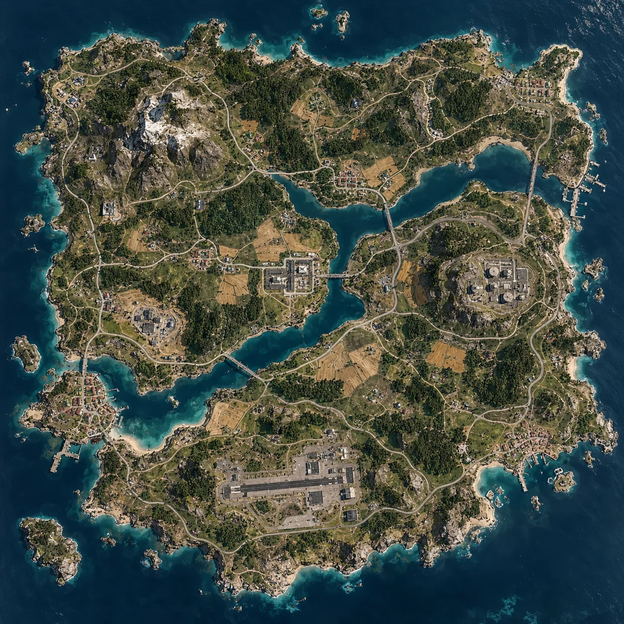 erugel from above: two bridges, one airfield, a power plant the whale calls home